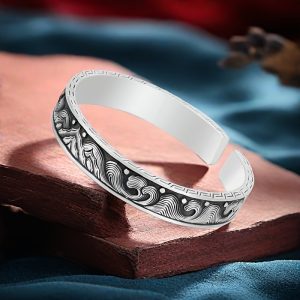 1pc 999 Sterling Silver Men'S Bracelet - Cool and Handsome Adjustable Open Cuff Bangle, 66g/2.32oz, Ideal Gift for Boyfriend or Father