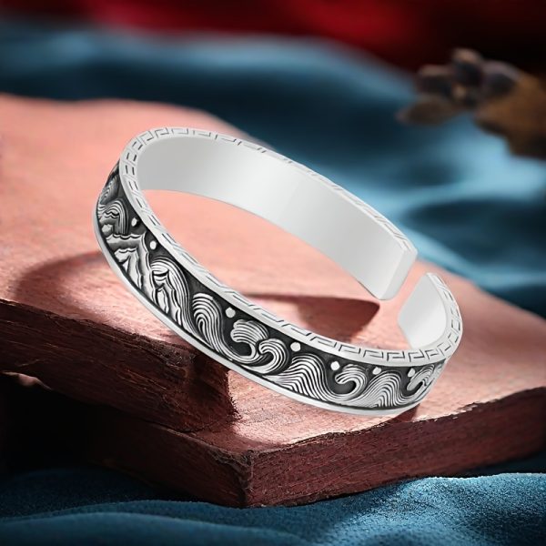 1pc 999 Sterling Silver Men'S Bracelet - Cool and Handsome Adjustable Open Cuff Bangle, 66g/2.32oz, Ideal Gift for Boyfriend or Father