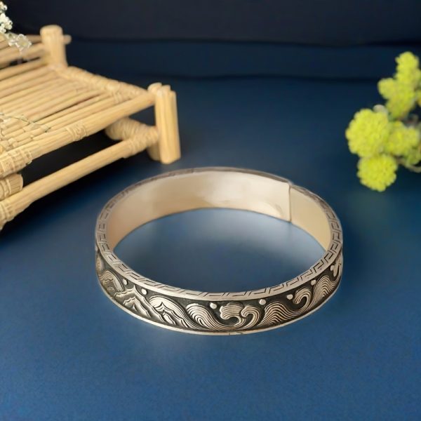 1pc 999 Sterling Silver Men'S Bracelet - Cool and Handsome Adjustable Open Cuff Bangle, 66g/2.32oz, Ideal Gift for Boyfriend or Father - Image 4