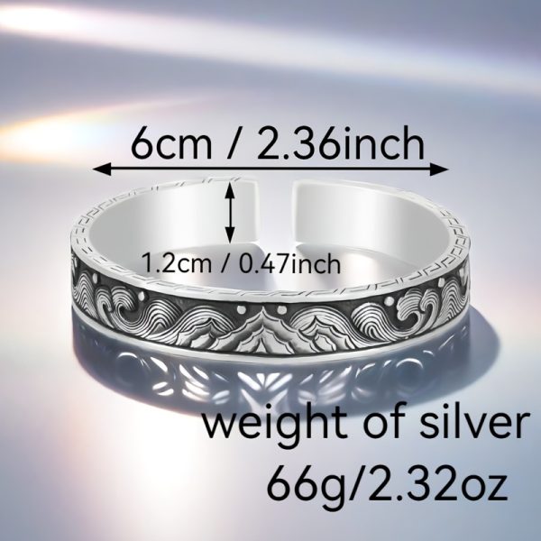 1pc 999 Sterling Silver Men'S Bracelet - Cool and Handsome Adjustable Open Cuff Bangle, 66g/2.32oz, Ideal Gift for Boyfriend or Father - Image 2