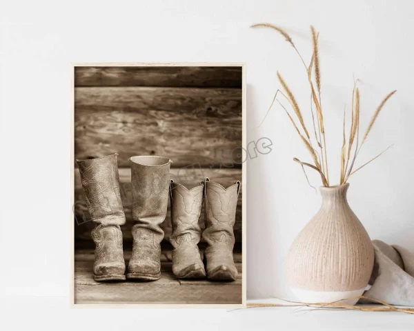 Vintage Southwest Cowboy Hat Boots Highland Cow Rustic Western Landscape Canvas Poster Wall Pictures Farmhouse Home Decor - Image 11