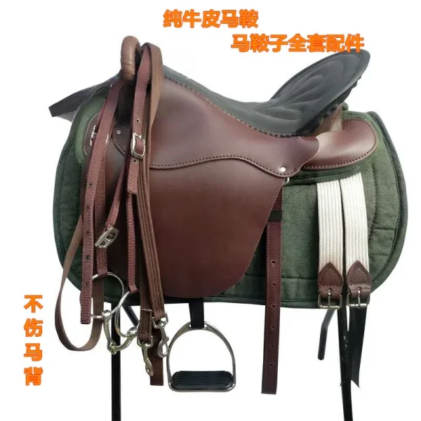 Saddle 、Horse Equipment Pure Cowhide Saddle Full Set Tourist Saddle Sports - Image 2