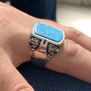 Vintage-Inspired Men's Turquoise Gemstone Ring - Handcrafted Alloy, Perfect Christmas Gift