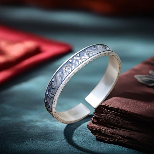 1pc 999 Sterling Silver Men'S Bracelet - Cool and Handsome Adjustable Open Cuff Bangle, 66g/2.32oz, Ideal Gift for Boyfriend or Father - Image 6