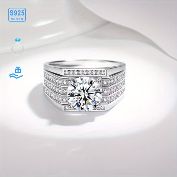 1pc S925 sterling silver set 3ct moissanite ring, unisex ring, silver weight: 10.1g | Gemstone Jewelry | Gifts for him | Gifts for her | Birthday | Weddings | Anniversary | Engagement | Street Hip Hop | - Image 3