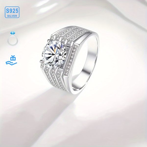 1pc S925 sterling silver set 3ct moissanite ring, unisex ring, silver weight: 10.1g | Gemstone Jewelry | Gifts for him | Gifts for her | Birthday | Weddings | Anniversary | Engagement | Street Hip Hop | - Image 6