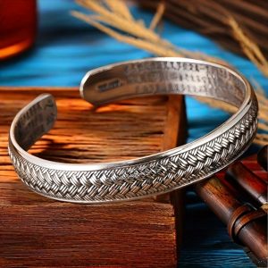 Foot Silvery S999 Bracelet Sterling Silvery Bracelet Men's Open Bracelet Can Be Freely Adjusted In Size to Send Boyfriend Holiday Gift Silvery Weighs 33 Grams/1.16 Ounces