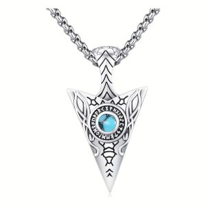 Arrowhead Necklace 925 Sterling Silver Celtic Viking Pendant Runes Synthetic Turquoise Celtic Jewelry For Men Women